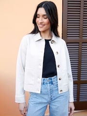 Threadbare Cream Cropped Button Up Suedette Shacket - Image 4 of 4