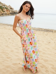 Threadbare Cream 100% Cotton Jersey Bandeau Maxi Dress with Pockets - Image 1 of 4