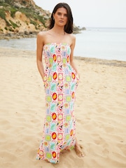 Threadbare Cream 100% Cotton Jersey Bandeau Maxi Dress with Pockets - Image 3 of 4