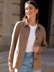 Threadbare Brown Yoke Detail Suedette Shacket - Image 2 of 5