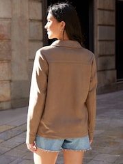Threadbare Brown Yoke Detail Suedette Shacket - Image 3 of 5