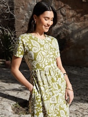 Threadbare Khaki Paisley 100% Cotton Jersey Maxi Dress with Pockets - Image 2 of 4