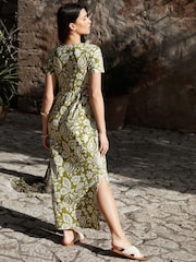 Threadbare Khaki Paisley 100% Cotton Jersey Maxi Dress with Pockets - Image 4 of 4