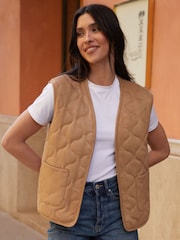 Threadbare Brown Suedette Onion Quilted Gilet - Image 1 of 4