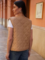 Threadbare Brown Suedette Onion Quilted Gilet - Image 2 of 4