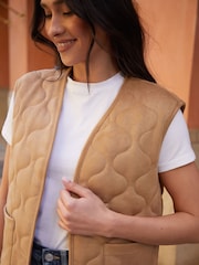 Threadbare Brown Suedette Onion Quilted Gilet - Image 3 of 4