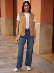Threadbare Brown Suedette Onion Quilted Gilet - Image 4 of 4