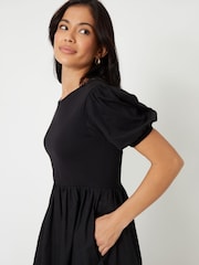 Threadbare Black 100% Cotton Puff Sleeve Jersey Poplin Mix Maxi Dress - Image 2 of 4