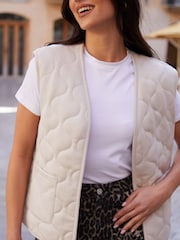 Threadbare Cream Suedette Onion Quilted Gilet - Image 4 of 4