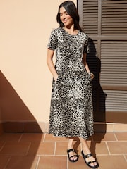 Threadbare Natural 100% Cotton Jersey Midi Smock Dresses 2 Pack with Pockets - Image 2 of 6