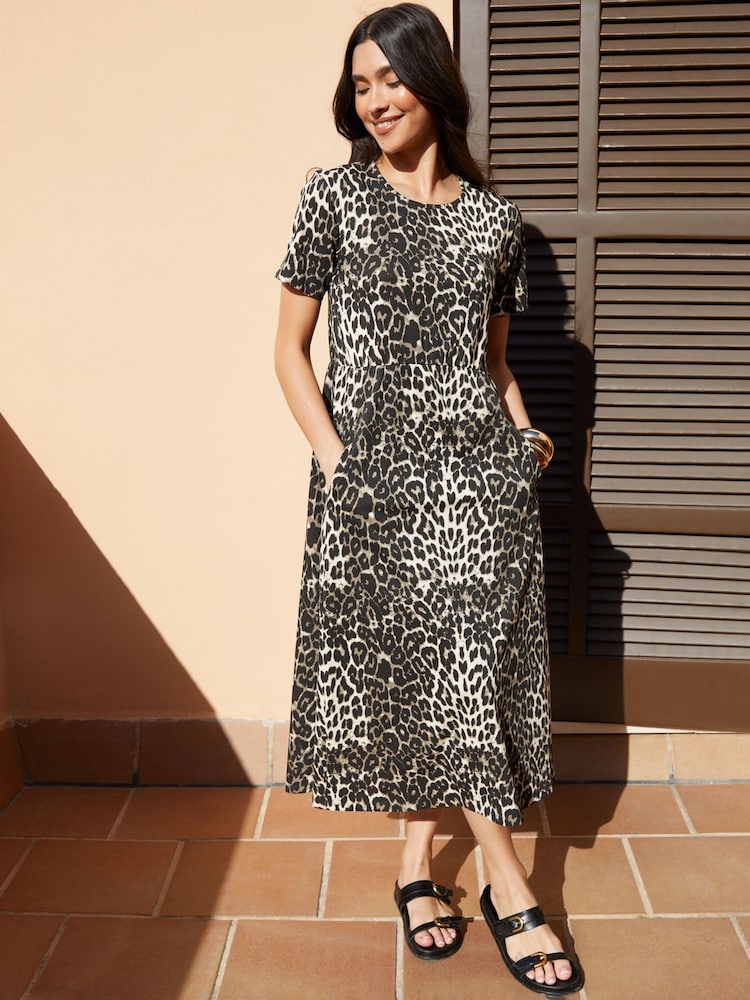 Threadbare Natural 100% Cotton Jersey Midi Smock Dresses 2 Pack with Pockets - Image 2 of 6