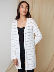 Threadbare White Threadbare White Longline Crochet Pointelle Knit Cardigan - Image 1 of 4