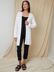 Threadbare White Threadbare White Longline Crochet Pointelle Knit Cardigan - Image 3 of 4