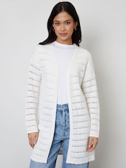 Threadbare White Longline Crochet Pointelle Knit Cardigan - Image 5 of 9