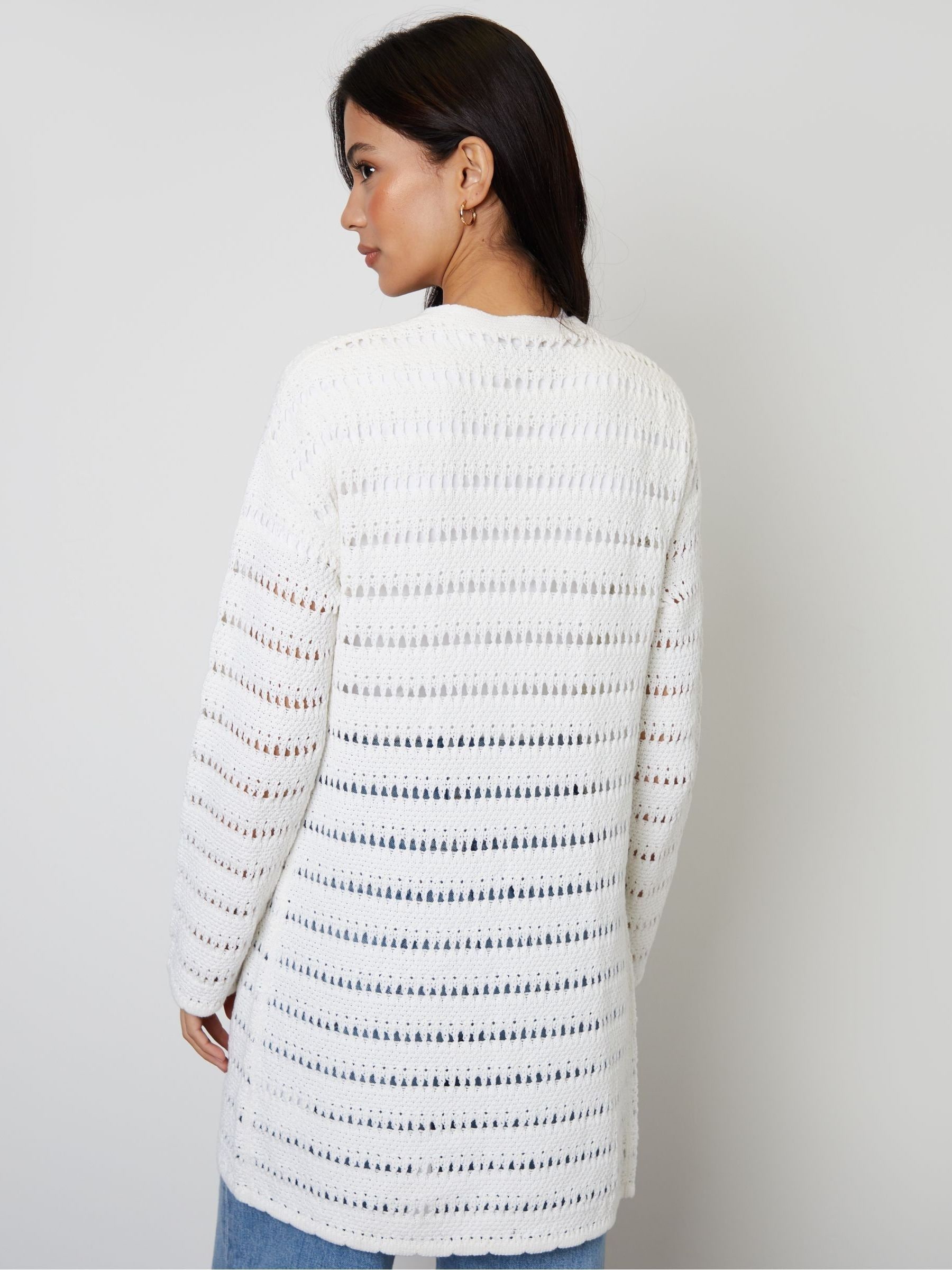 Buy Threadbare White Longline Crochet Pointelle Knit Cardigan from