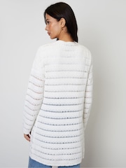 Threadbare White Longline Crochet Pointelle Knit Cardigan - Image 6 of 9