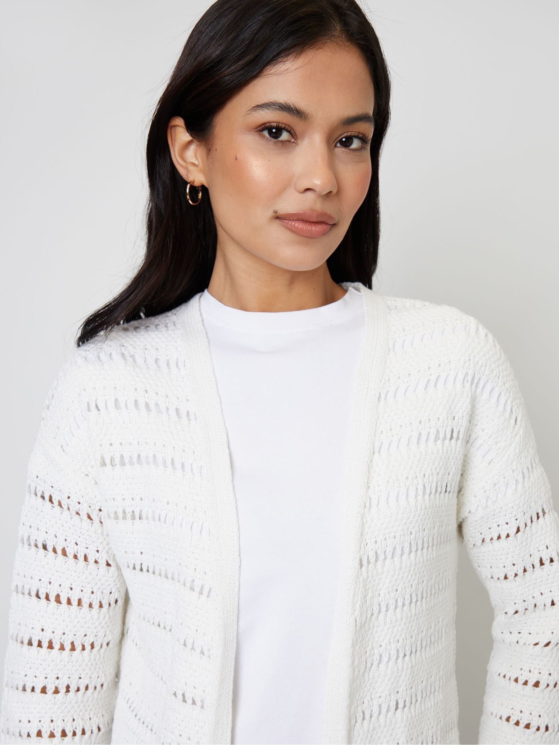 Buy Threadbare White Longline Crochet Pointelle Knit Cardigan from