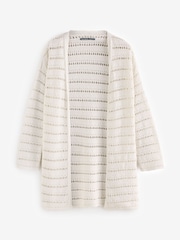 Threadbare White Longline Crochet Pointelle Knit Cardigan - Image 9 of 9