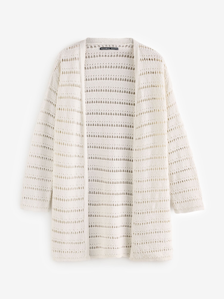 Threadbare White Longline Crochet Pointelle Knit Cardigan - Image 9 of 9 Threadbare White Longline Crochet Pointelle Knit Cardigan - Image 9 of 9