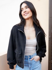 Threadbare Black Suedette Utility Jacket - Image 1 of 4