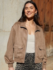 Threadbare Brown Suedette Utility Jacket - Image 1 of 4