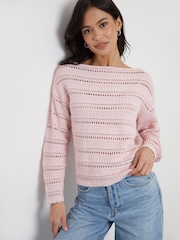 Threadbare Pink Slash Neck Pointelle Knit Jumper - Image 1 of 4