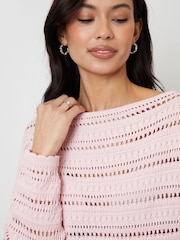Threadbare Pink Slash Neck Pointelle Knit Jumper - Image 2 of 4