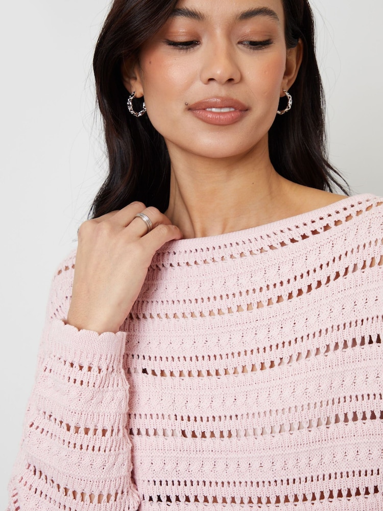 Threadbare Pink Slash Neck Pointelle Knit Jumper - Image 2 of 4