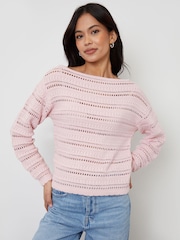 Threadbare Pink Slash Neck Pointelle Knit Jumper - Image 3 of 4