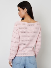 Threadbare Pink Slash Neck Pointelle Knit Jumper - Image 4 of 4