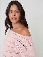 Threadbare Pink Slash Neck Pointelle Knit Jumper - Image 5 of 5