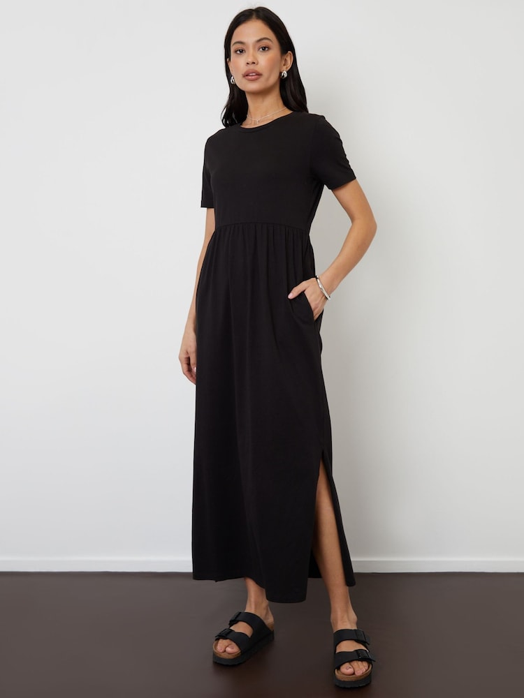 Threadbare Black 100% Cotton Jersey Maxi Dress with Pockets - Image 1 of 4