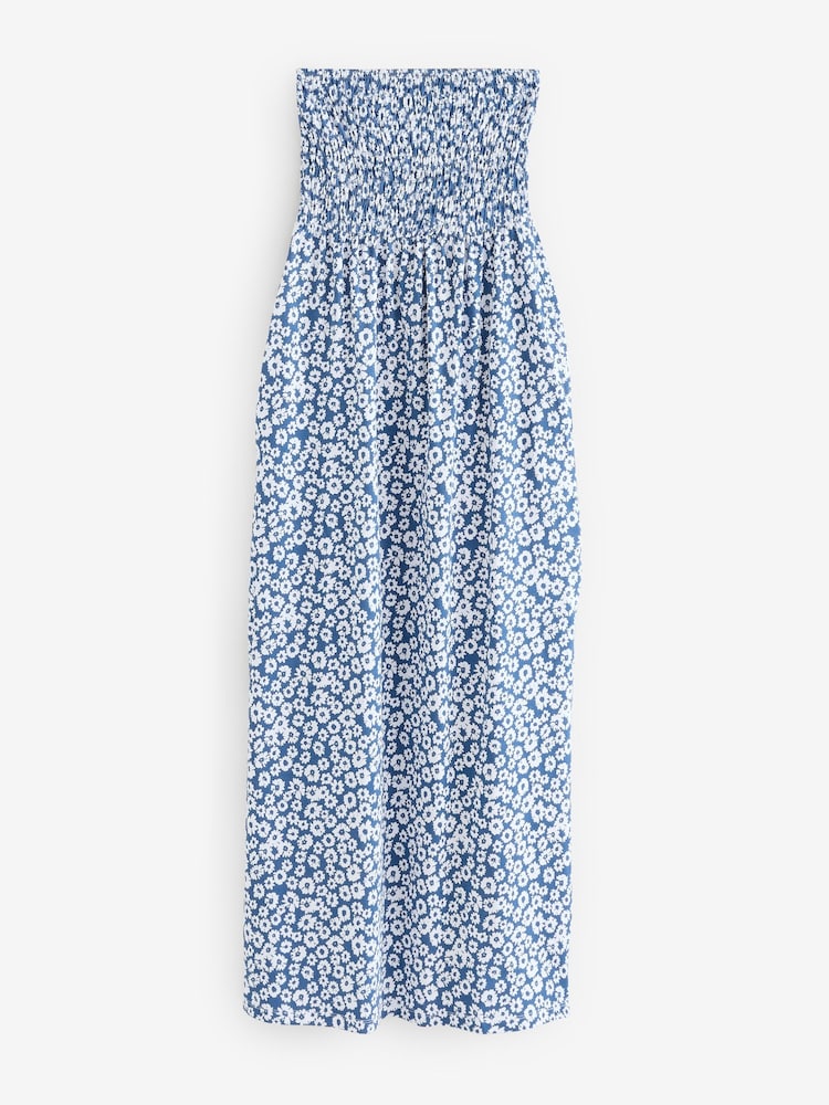 Floral azul - Vestido largo tipo bandeau con bolsillos de algodón 100% de Threadbare - Imagen 5 de 5