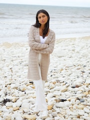 Threadbare Natural Threadbare White Longline Crochet Pointelle Knit Cardigan - Image 2 of 5