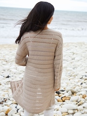 Threadbare Natural Threadbare White Longline Crochet Pointelle Knit Cardigan - Image 3 of 5