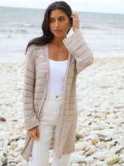 Threadbare Natural Threadbare White Longline Crochet Pointelle Knit Cardigan - Image 5 of 5