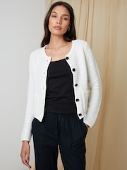 Threadbare White Threadbare Button Up Knitted Cardigan - Image 3 of 5