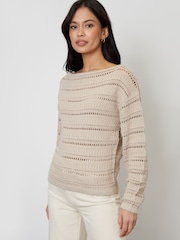 Threadbare Natural Slash Neck Pointelle Knit Jumper - Image 1 of 4