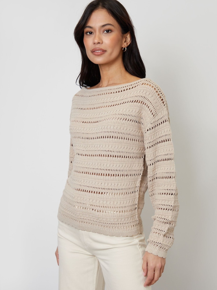 Threadbare Natural Slash Neck Pointelle Knit Jumper - Image 1 of 4