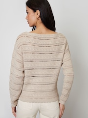 Threadbare Natural Slash Neck Pointelle Knit Jumper - Image 2 of 4
