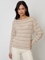Threadbare Natural Slash Neck Pointelle Knit Jumper - Image 3 of 4