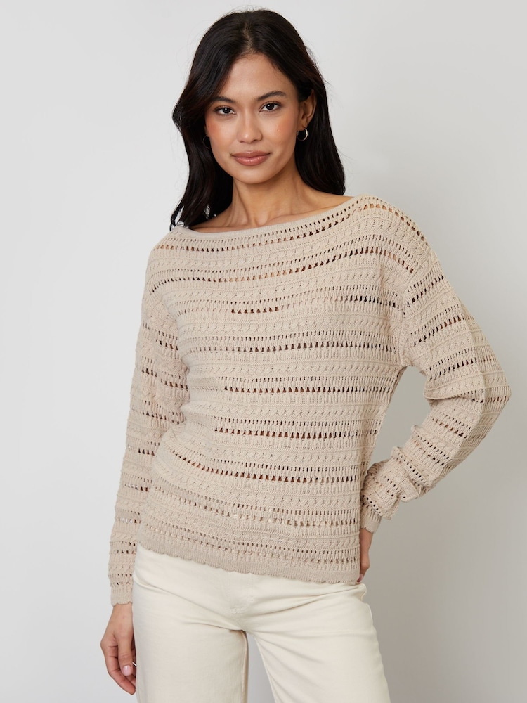Threadbare Natural Slash Neck Pointelle Knit Jumper - Image 3 of 4