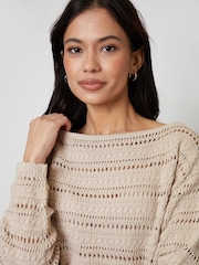 Threadbare Natural Slash Neck Pointelle Knit Jumper - Image 4 of 4