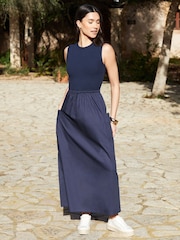 Threadbare Blue Sleeveless Utility Jersey Poplin Mix Maxi Dress - Image 1 of 4