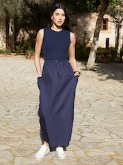 Threadbare Blue Sleeveless Utility Jersey Poplin Mix Maxi Dress - Image 4 of 4