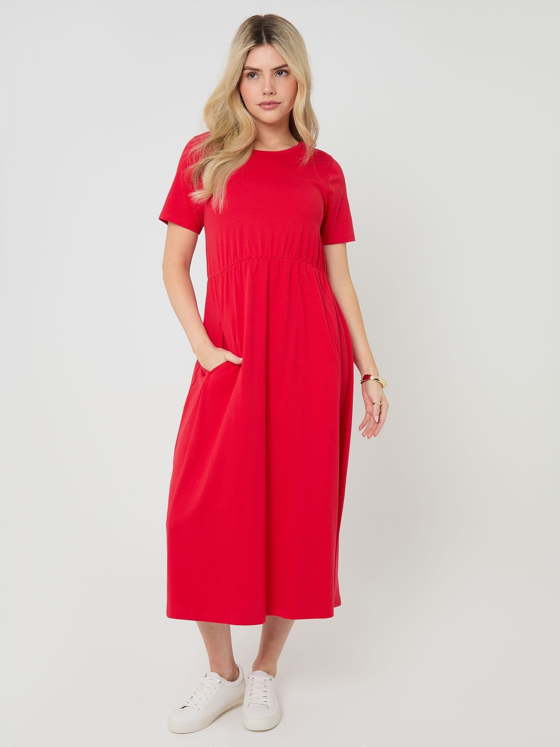 Buy Threadbare Bright Red Jersey Midi Smock Dress With Pockets