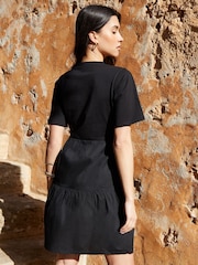 Threadbare Black 100% Cotton Tiered Jersey Poplin Mix Mini Dress - Image 2 of 4