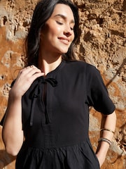 Threadbare Black 100% Cotton Tiered Jersey Poplin Mix Mini Dress - Image 4 of 4