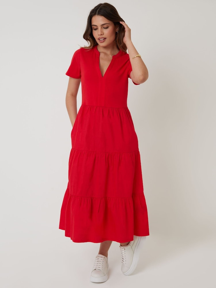 Rojo - Threadbare 100% Cotton Tiered Jersey Poplin Mix Maxi Dress - Imagen 1 de 4 Rojo - Threadbare 100% Cotton Tiered Jersey Poplin Mix Maxi Dress - Imagen 1 de 4