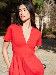 Threadbare Red 100% Cotton Tiered Jersey Poplin Mix Maxi Dress - Image 2 of 4